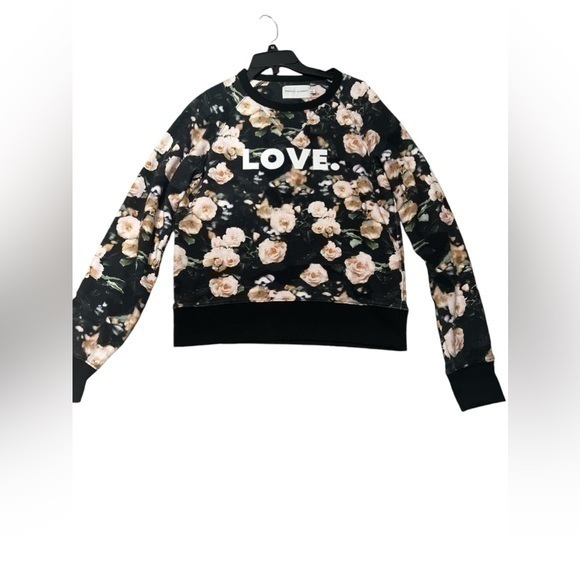 Rebecca Minkoff Jennings Black and Pink Floral Print long sleeve sweater Small - Picture 1 of 4